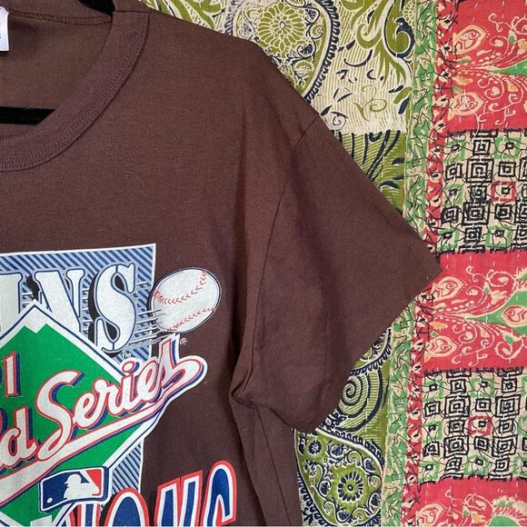 Vintage Garan Brown Minnesota Twins 1991 World Series T-Shirt Size Extra Large - Picture 7 of 16